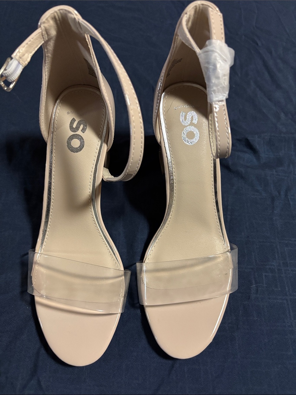 SO Nude Clear Strap Ankle Strap Heels. Size 8M